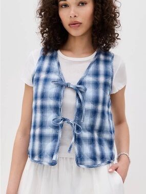 Aligne Blue Plaid Tie-Front top